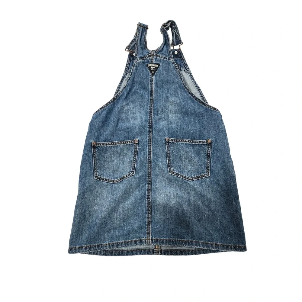 OshKosh B'gosh Girls Blue Denim Daisy Embroidered Overall Jumper Dress Size 10